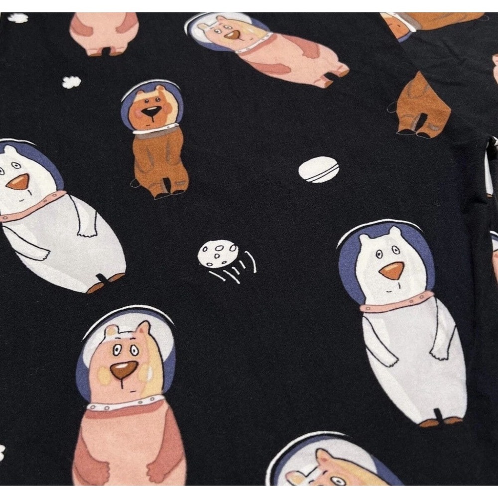 Space Dog Cat Astronaut Leggings Black Novelty Tall One Size‎ Stretch Pants